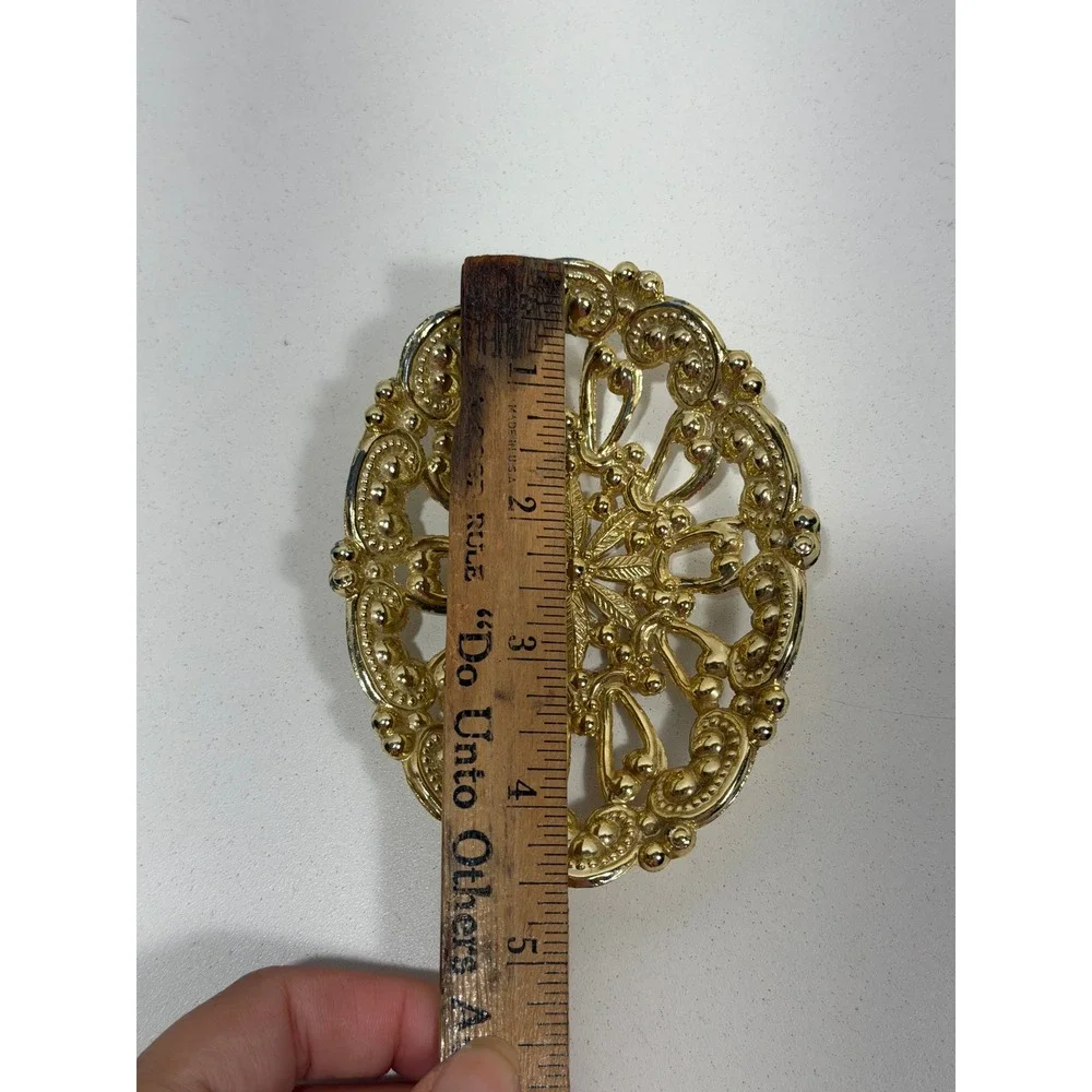 Vintage 1983 American tack howe Gold Filigree‎ Oval Trinket Jewelry Dish Footed
